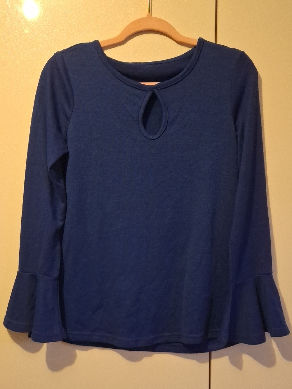 Blue Long Sleeve Top with Keyhole Neck
